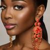Pendientes Largos con Borlas de Flor de Diamante de Agua Para Mujer Joyería de Fiesta de Moda