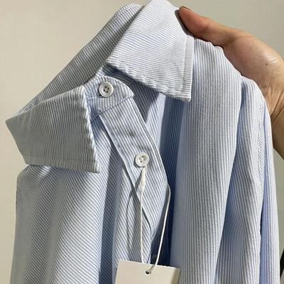 Blue Striped Versatile Women's Long-Sleeve Shirt for Spring and Autumn Layering