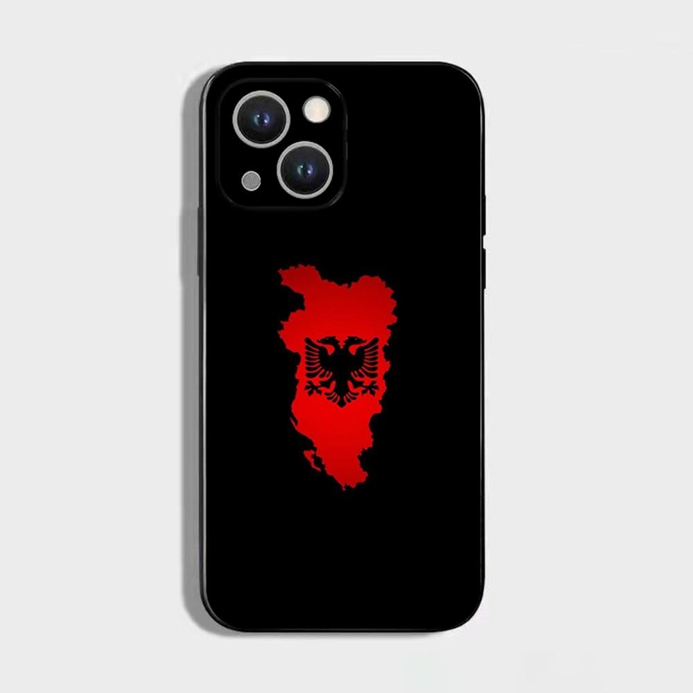 

A- Albania F-Flag Phone Case For iPhone 16,15,14,13,12,11 Plus,Pro Max,XS,X,XR,SE,Mini,8,7,Soft Silicone Black Cover iPhone13