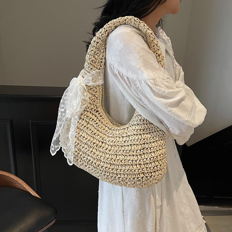 Summer woven bag women's new holiday beach straw bag large capacity shoulder underarm dumpling bag