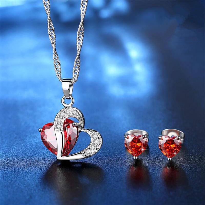 Heart-Shaped Bridal Jewelry Set: Crystal Zircon Necklace & Earrings