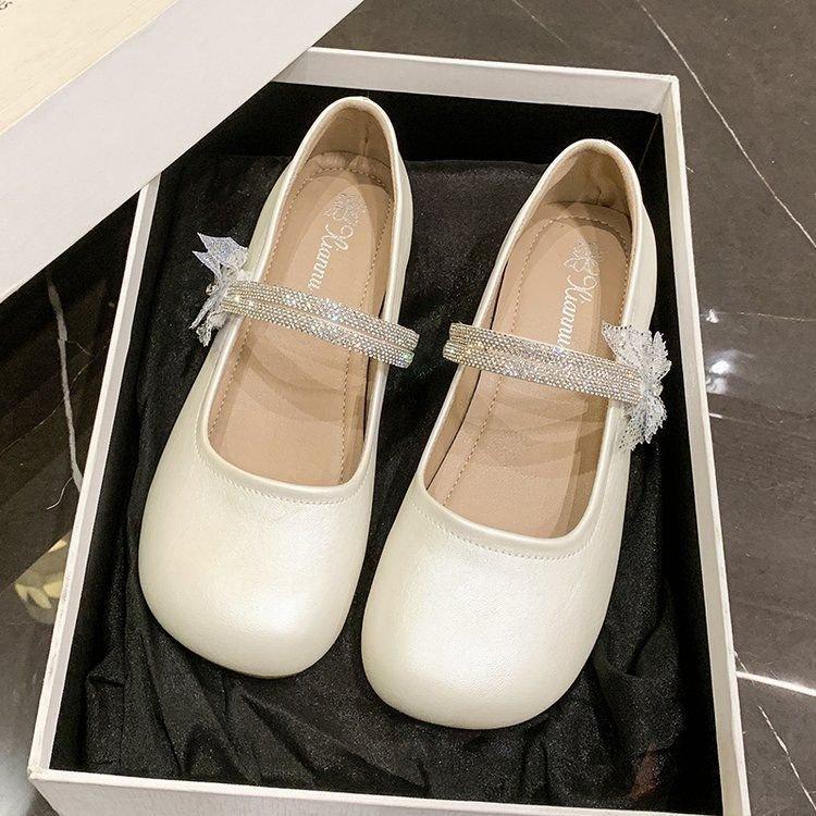 

New one-word Mary Jane single shoes women s autumn 2025 French rhinestone bow with gentle skirt women s shoes 40