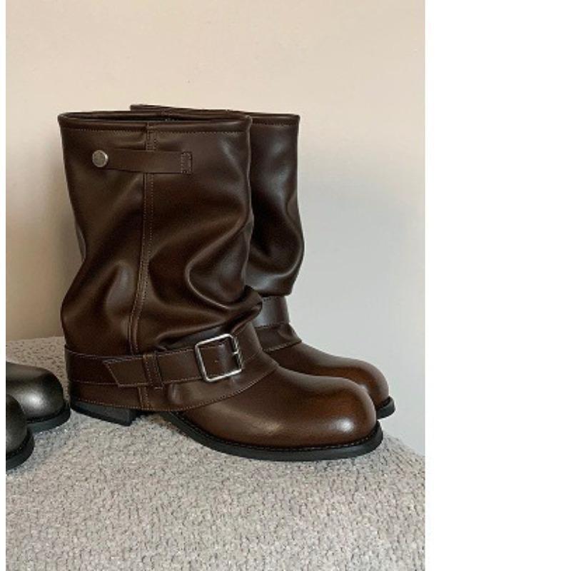 Antypoślizgowe kozaki z nogawkami spodni, damskie plisowane kozaki z klamrą, botki, buty damskie