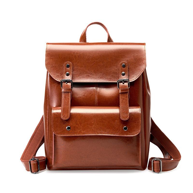Leather Backpack Women's Wear-resistant Cowhide Computer Backpack College Style Inch Large Capacity British Retro Neutral Full Leather