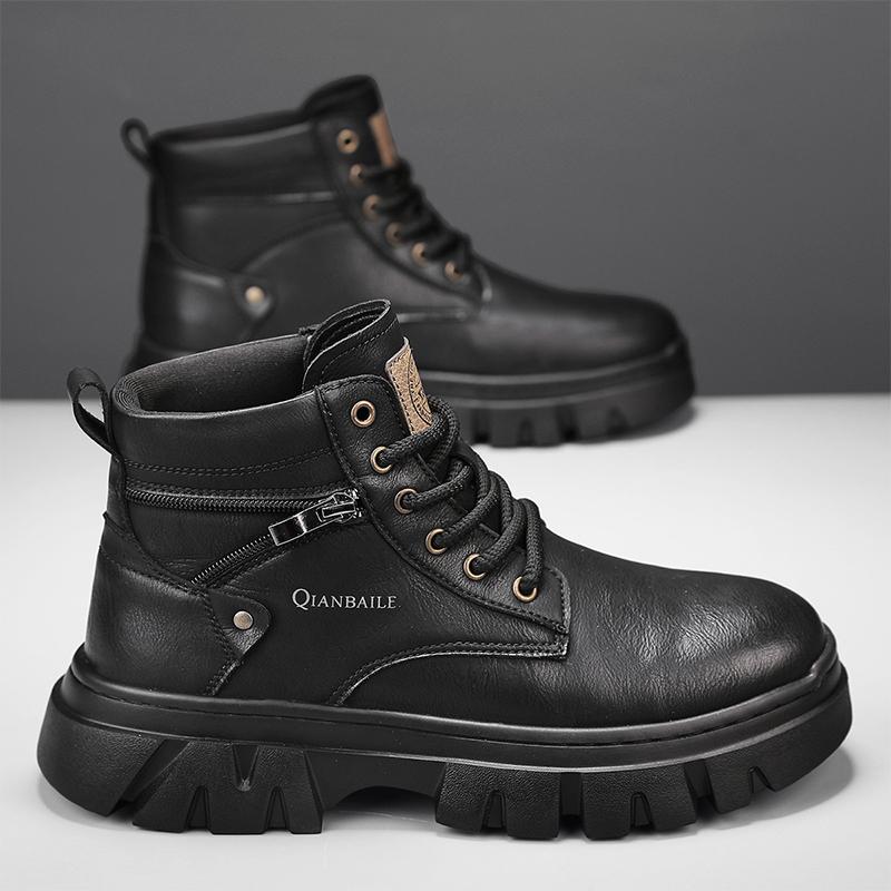 

Модная обувь Desai Мужские ботинки для улицы Мужская обувь Повседневная Кожаная Рабочая Модная Высокие Классические ботильоны Базовая обувь мужская обувь 44 чёрный