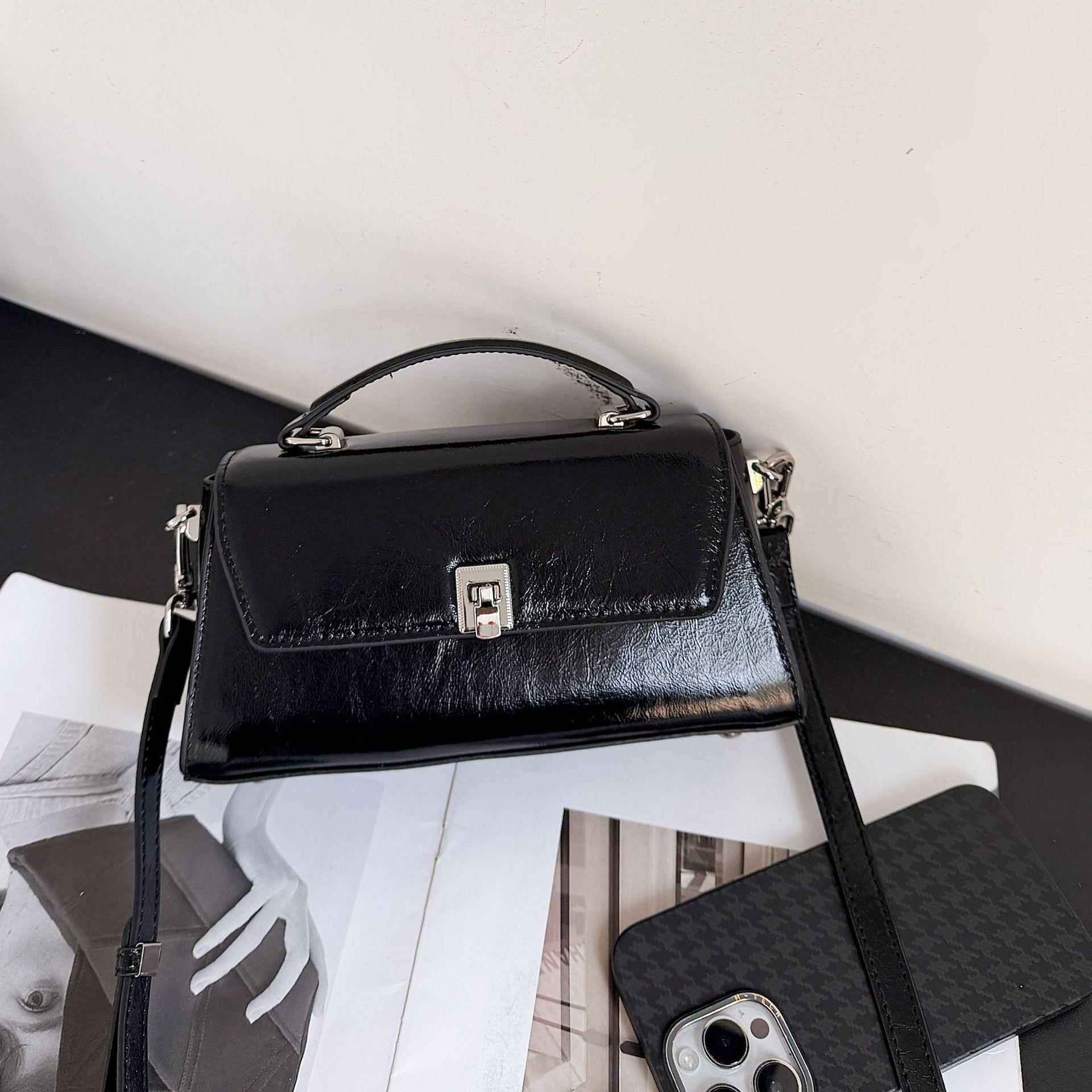 

First Layer Cowhide Bag Cross-Body Leather Shopping Mobile Phone Popular Fashion Beautiful Woman Small Fresh Shoulder Handbag чорний