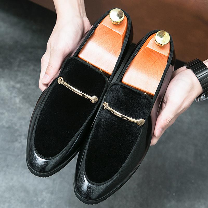 New Fashion Pointed Suede Leather Patchwork Dress Driving Shoes For Men's Designer Wedding Loafers Sapatos Tenis Masculino