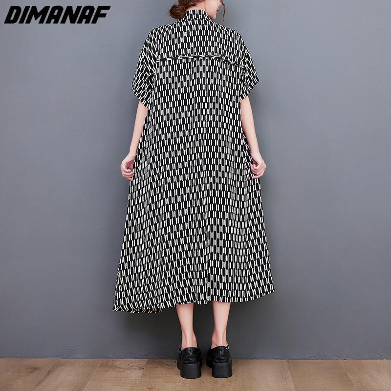 Dimanaf Plus Size Dress Women 2023 New Summer Style Shirt Dresses Striped O-Neck Loose Dresses New