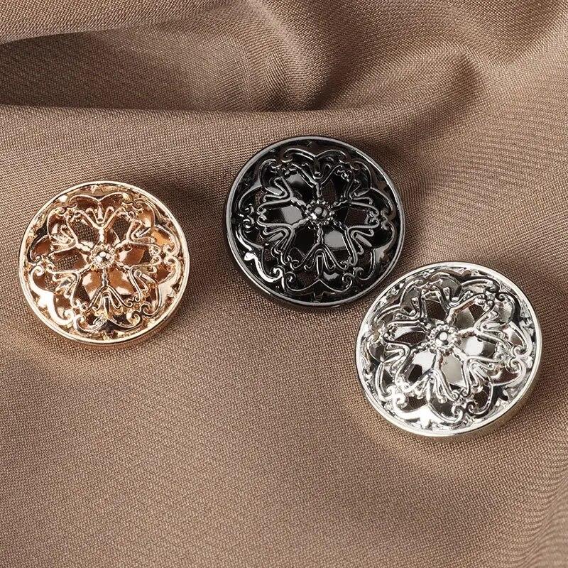 10pcs Beautiful Hollow Flower Shank Buttons High Quality Full Metal Round Buttons Woman Clothes Accessories