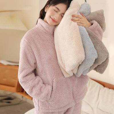 Winter Homewear Women Zip Cardigan Thickened High Collar Jacket Plush Velvet Pajamas Double-sided Fleece Warm Suit