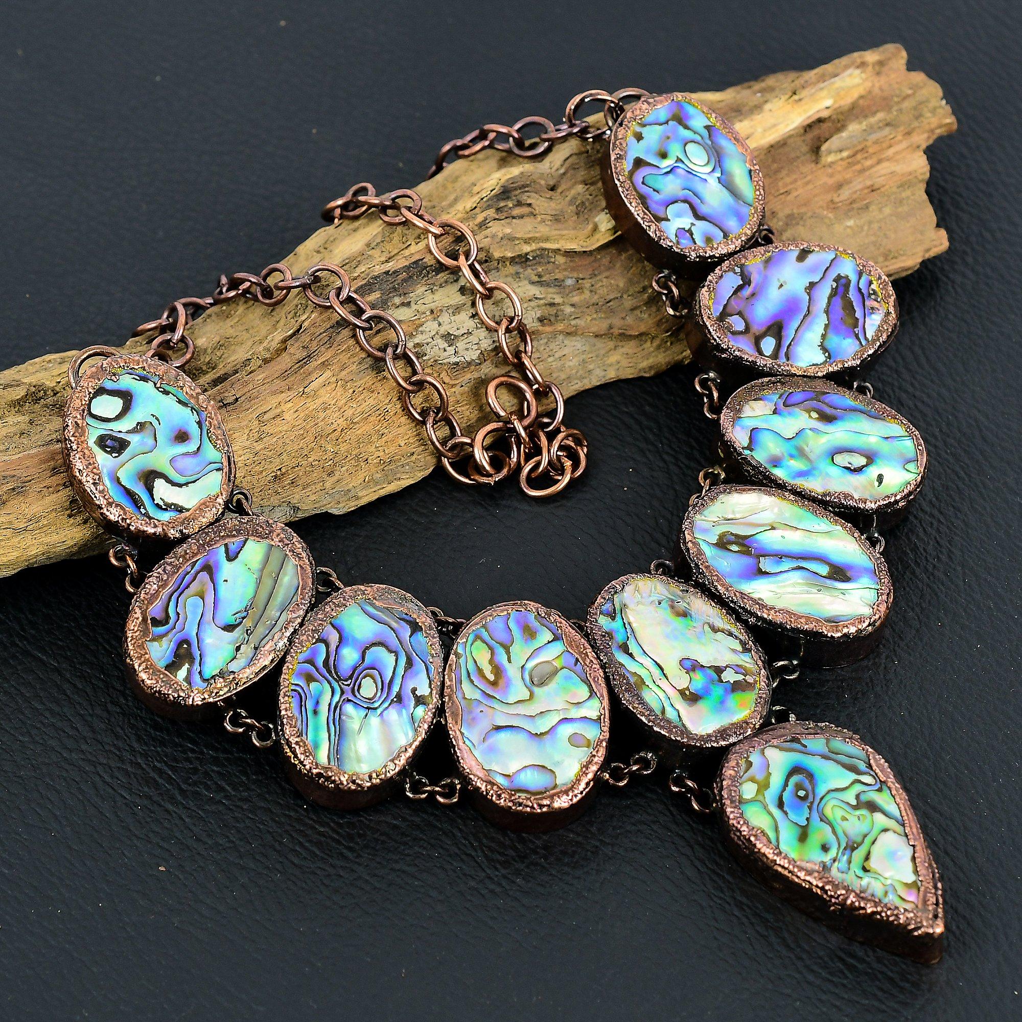 

Abalone Shell Necklace, Copper Electroformed Gemstone Jewelry, Handmade Necklace Amazing Jewelry, Gift For Her