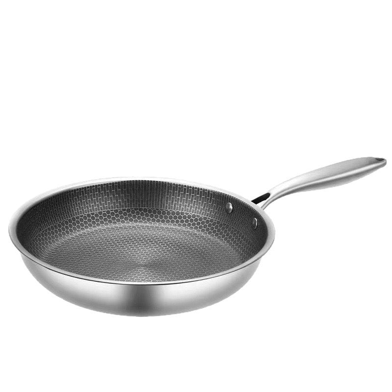 Non-stick Stainless Steel Honeycomb Frying Pan, Flat-bottom, Low Oil Smoke for Frying Steak and Eggs