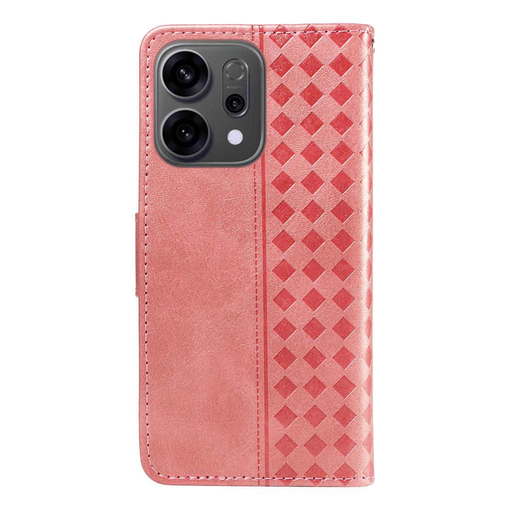 For Oppo Reno14 5G (China)/Oppo Reno14 F 5G/Oppo Reno14 5G (Global) Leather Case Wallet Stand Grids Imprinted Phone Cover with Strap