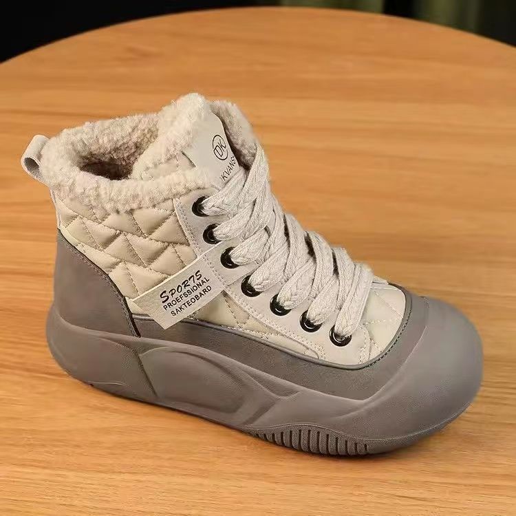

Leather snow boots women s velvet thickened warm large cotton shoes platform short boots cotton boots 35 сірий колір