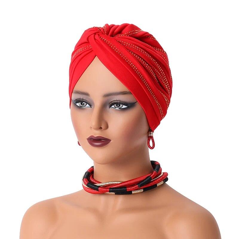 Fashion Women Diamonds Turban Hat Female Head Wraps