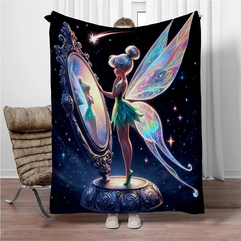 Disney Cartoon Tinker Bell Flannel Blanket Warm Soft Throw Thick Picnic Blankets for Bed Bedspread Sofa Decor Kids Boy Girl Gift