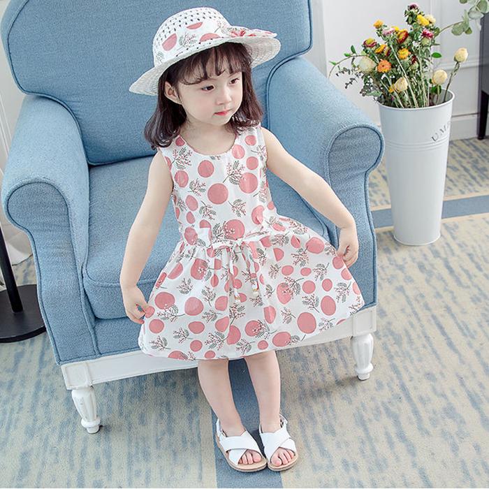 2 Teile/satz Mädchen Kleid + Hut Baumwolle Komfortable kinder Kleid Sommer Kleid Floral Mädchen Ärmelloses Kleid Für Kinder