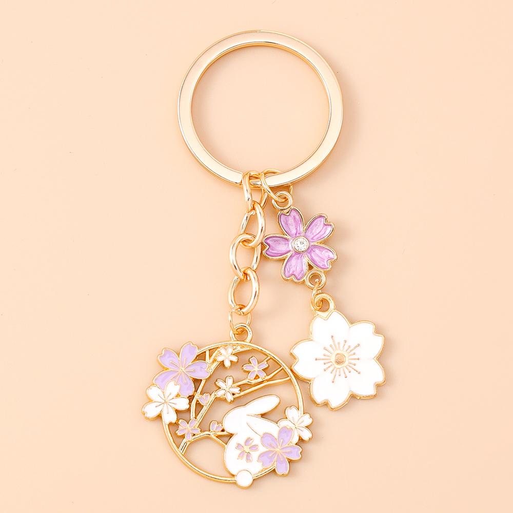 Pretty Flower Wreath Keychain Women Girls Cat Rabbit Butterfly Key Ring Pendants for Handbag Decor DIY Key Chain Jewelry Gifts