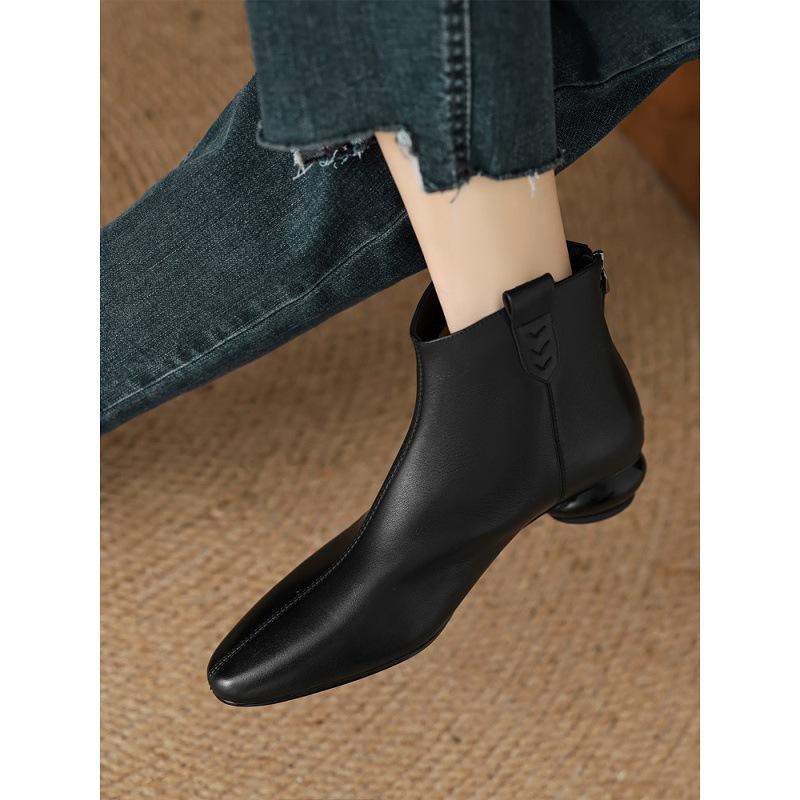 Small Pointed Ankle Bare Boots After Autumn And Winter Zipper Thick Heel Medium Heel Short Boots Versatile Huge Soft Single Boots Women