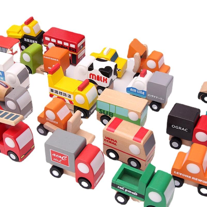 12 Pieces Joint Car Toy Wooden Push & Go Vehicle for W/ Moveable Joints Anti-Collision Toddler for Play Vehicle Children