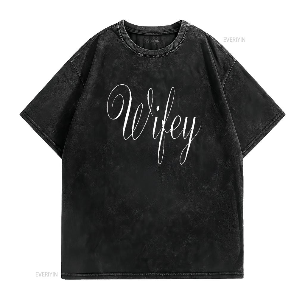 Wifey T Shirt Womens Cotton Dark Black Small vintage Washed designer clothes Soft fashion Slightly Casual graphic Versatile