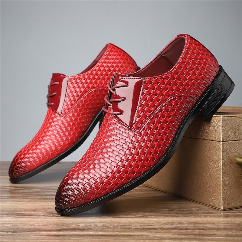 Trend New Luxury Designer Knit Patent Leather Lace Up Derby Shoes For Men Casual Business Formal Dress Footwear Zapatos Hombre