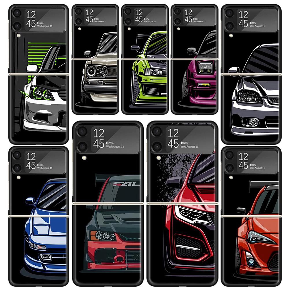 JDM Tokyo Drift Sports Car Male Men Clear Phone Case For Samsung Z Flip 7 6 5 4 3 Galaxy ZFlip7 ZFlip6 ZFlip5 ZFlip4 ZFlip3 5G P
