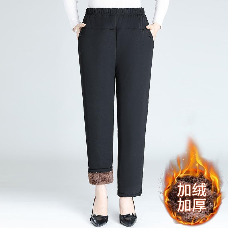 Middle-aged Women's Pants Autumn and Winter Mother Pants Piled and Thickened Outer Wear Cotton Pants Loose Straight Elderly Grandma Thermal Pants