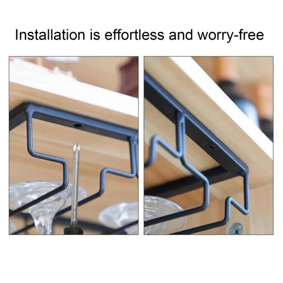 Suport pentru pahare de vin cu 3 rânduri sub dulap Organizator pentru uscarea paharelor de vin Suport negru metalic pentru pahare cu picior pentru dulap Bucătărie Bar Restaurant