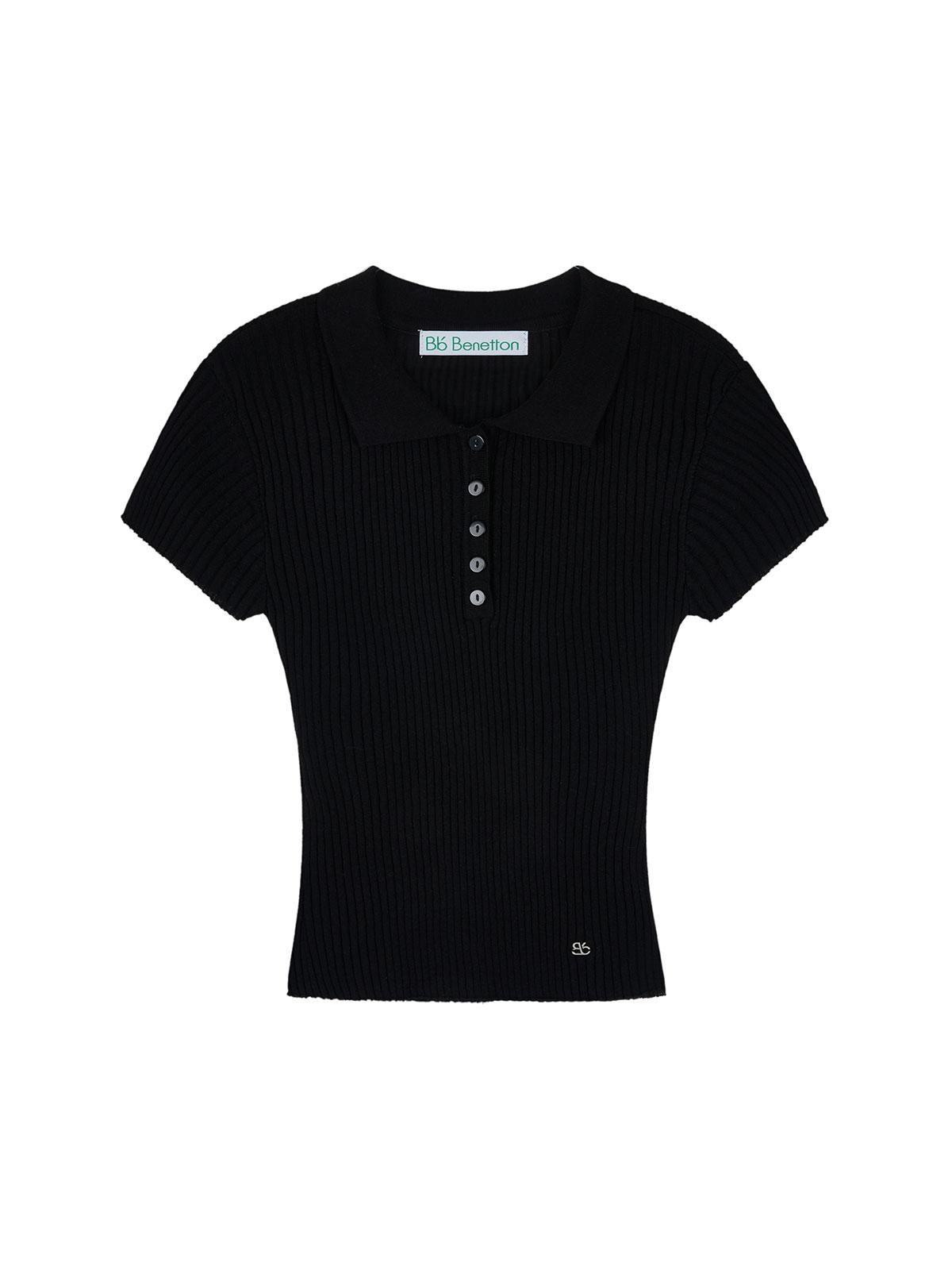 B-Flat Benetton B-Rib Эластичный трикотаж с коротким рукавом и воротником (черный) M