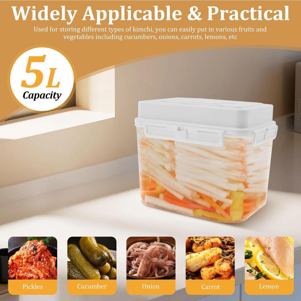 5L Pickle Jar with Airtight Lid Leakproof Fermentation Container with Handle Pressure Plate for Home Kitchen Food Preservation