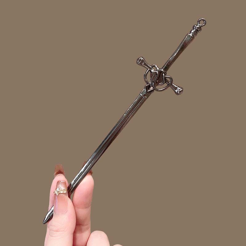 2025 New Chinese Style Sword Hairpin for Women Punk Silver Color Metal Heart Cross Tassel Hair Sticks Hair Accessories Headdress