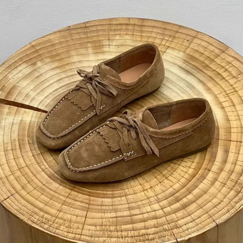 Fashion AIYUQI 2025 Women's Loafers Cow Suede Square Toe Flat Shoes For Women Large Size Shallow Mouth Soft Sole Female Moccasins