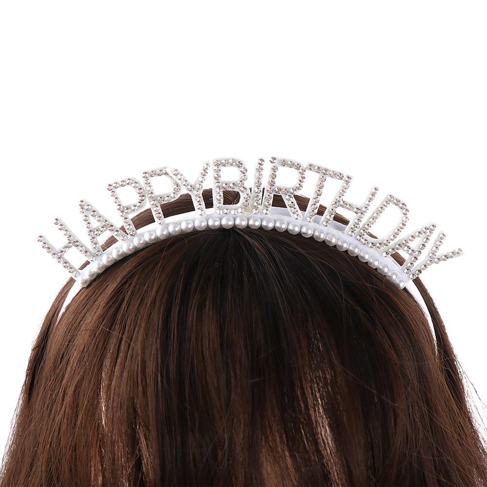 Decoration Pearl Female Jewelry Happy Birthday Headband Rhinestone Crown Birthday Hair Hoop