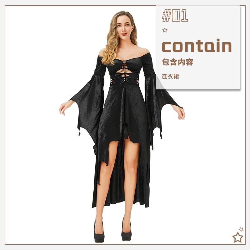 

Хэллоуин темный готический сексуальный модный темперамент приталенный крой рукав летучая мышь асимметричное платье XXL