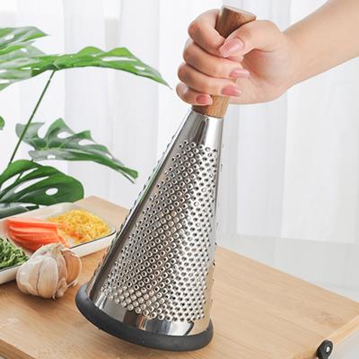 Grattugia per formaggio a cono in acciaio inox con manico in legno, grattugia per verdure a 3 lati