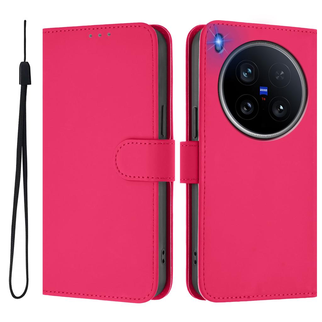 For Vivo X200 Ultra 5G Case Solid Color Wallet Leather Phone Cover with Strap