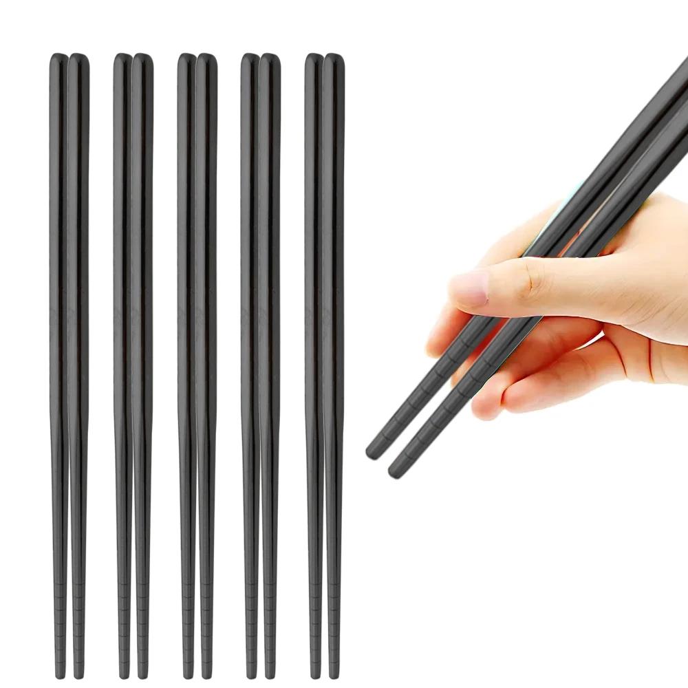 5Pairs Metal Stick Chopsticks Stainless Steel White Gold Non-slip Sushi Korean Japanese Chopstick Reusable Kitchen Tableware