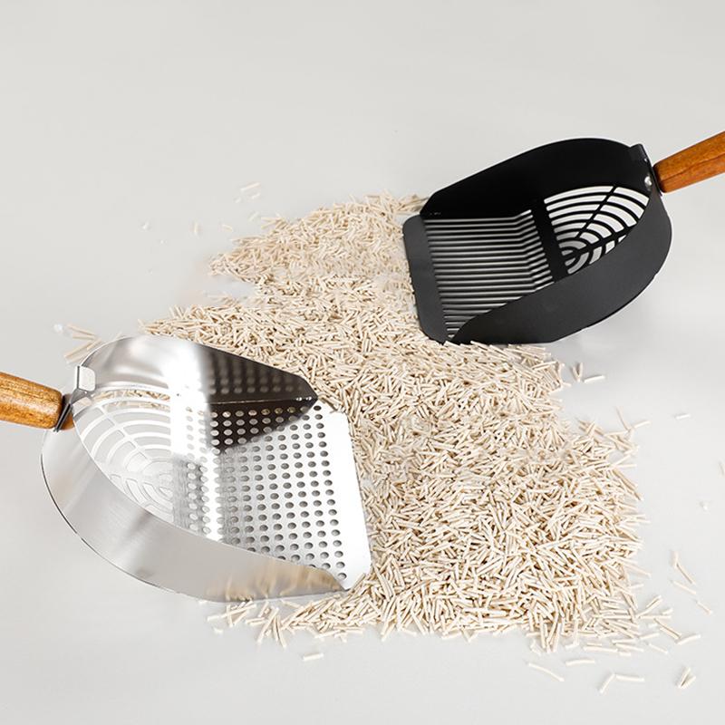 Katzenstreuschaufel aus Edelstahl Langlebige Langstiel-Katzenschaufel Stabile Maschenschaufel Streufilter Haustierreinigungswerkzeuge