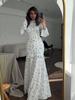 European & American Floral Ruffle Long Dress - Gentle Style, Fresh Spring White, 2024 Collection