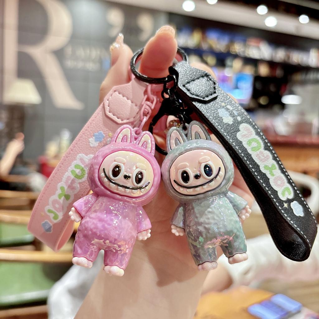 Cute Cartoon Electroplated Keychain Silicone Three-dimensional Leather Rope Doll Couple Grab Machine Bag Pendant