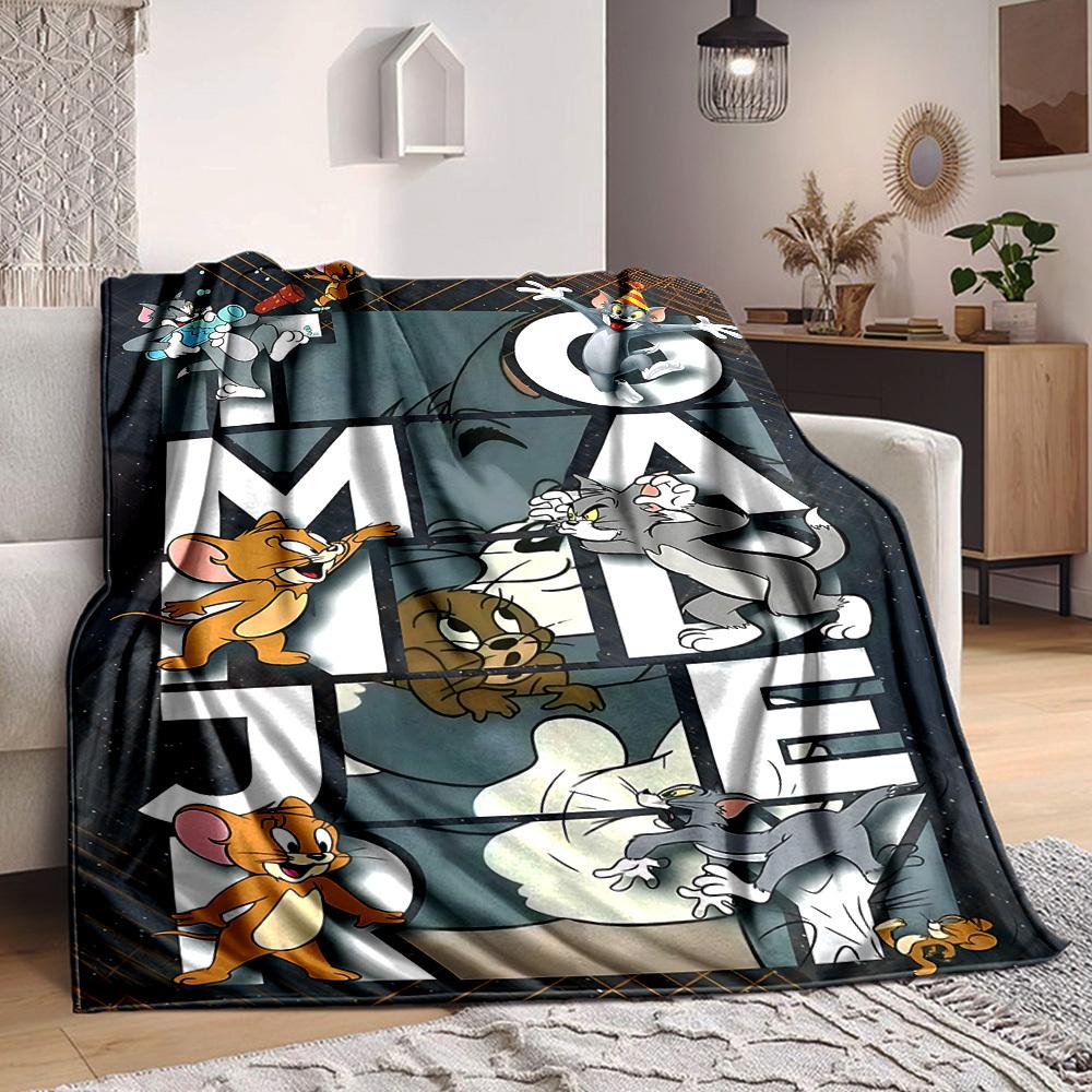 1pc Tom Jerry Flannel Throw Blanket Lightweight Soft Warm All Season Blanket for Sofa, Bed, Travel,L1028038