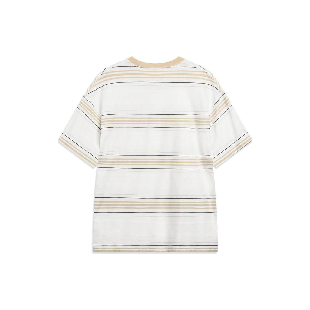 Lining Sports Lifestyle Series Striped Crew Neck Pullover Short Sleeve T-Shirt Men Tops Off-White AHST185-4