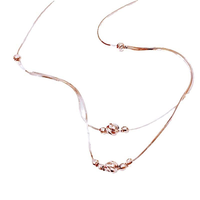Purple Gold-Plated Rose Gold Double-Layer Transfer Bead Necklace Feminine Simple Temperament Color Gold Set Chain