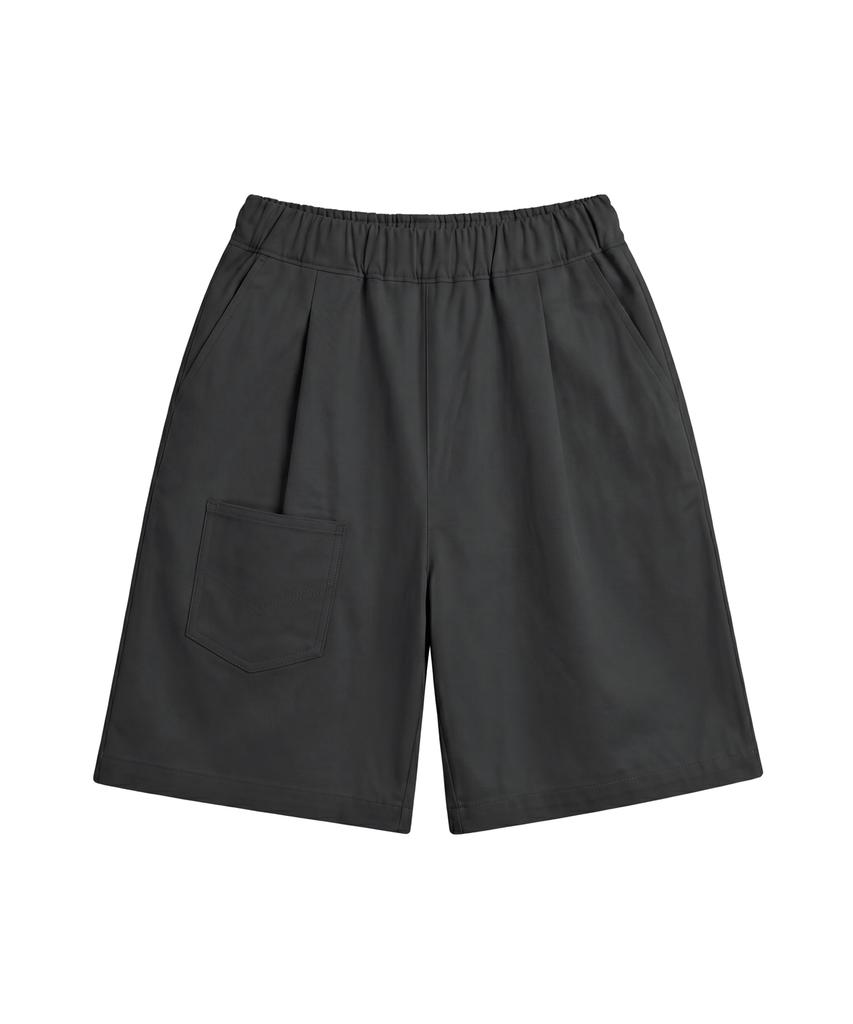 Noming Chino One-Pleat Pocket Wide Bermuda Shorts - Charcoal