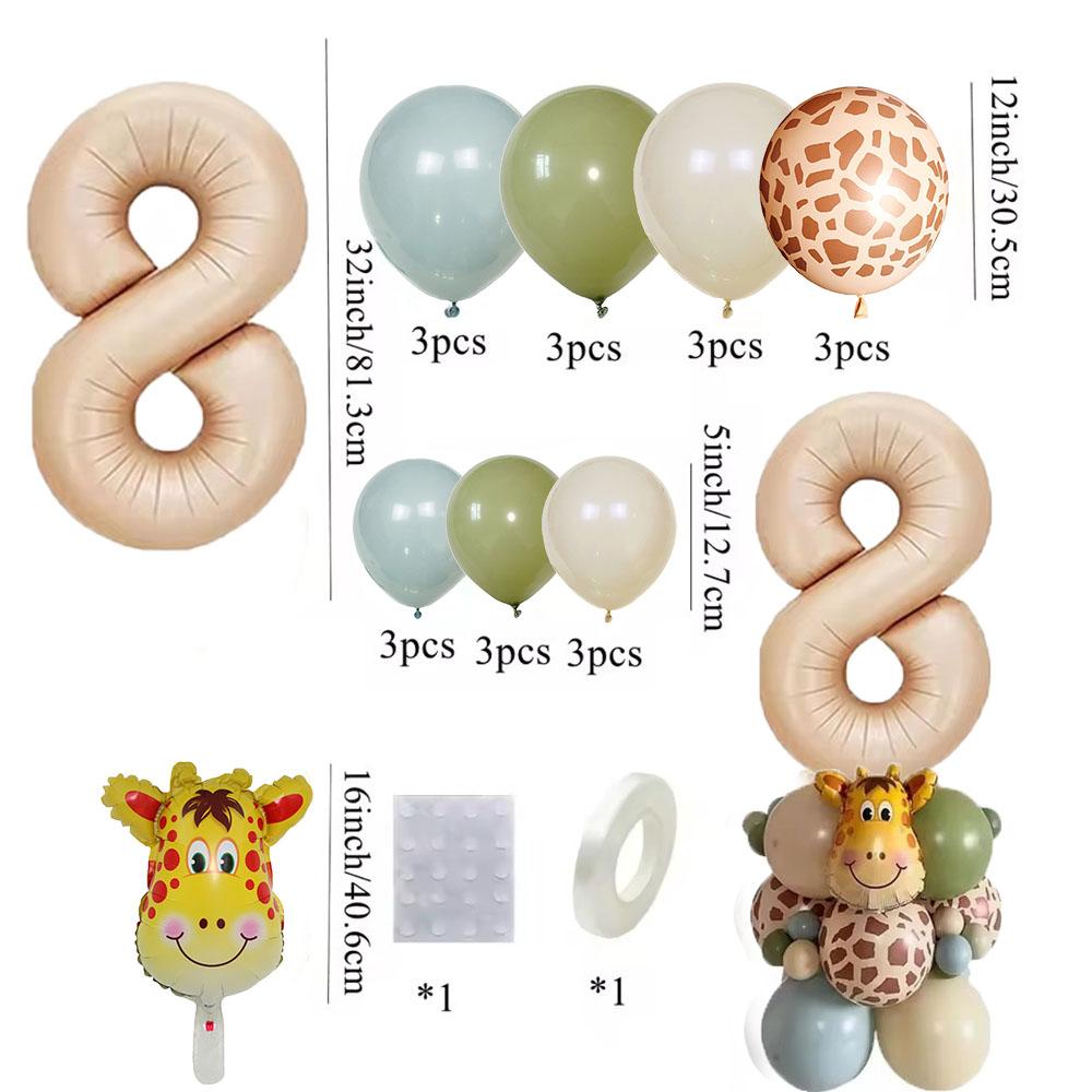 25 pièces Tour de Ballons Girafe Ballon Chiffre 32 pouces Pour Enfants Jungle Girafe Joyeux Anniversaire Décoration de Fête Cadeaux DIY Fournitures