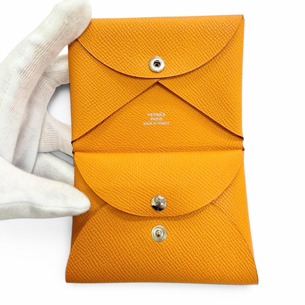 Pristine HERMES Coin Case Calvi Duo Serie Metal Compact Wallet Epsom Leather Used