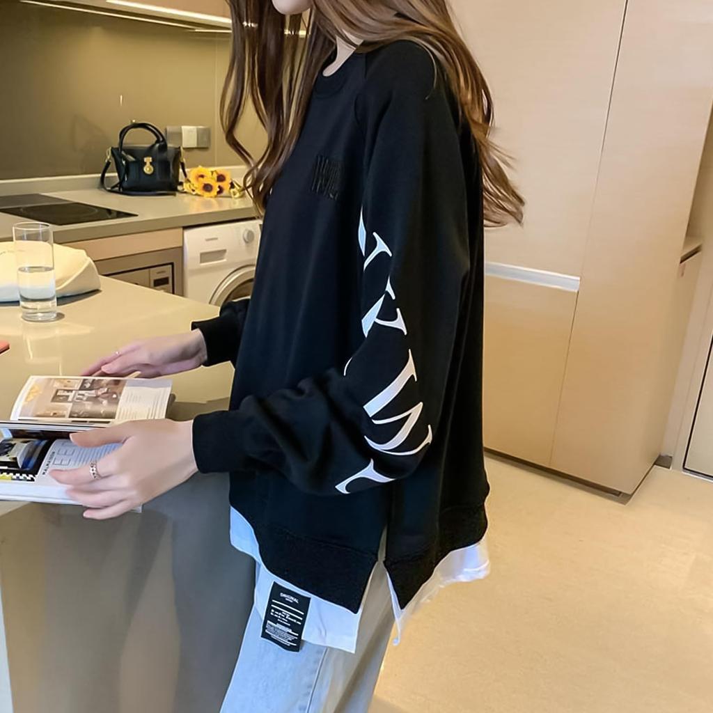 Pulover stratificat SeiunAn cu split, stil englezesc, fals, larg, mărimi mari, stil coreean, hanorac de damă cu mânecă lungă, ușor, top pentru toamnă/iarnă,