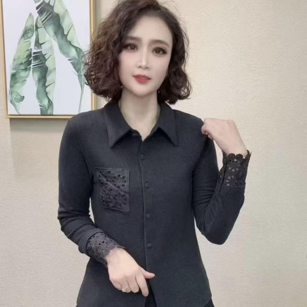 2025 Autumn/Winter Women's Double-Sided Velvet Shirt: Stylish, Solid Color, Long Sleeve, Slimming Fit, Collar Detail.