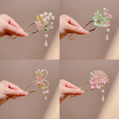 Haarnadel mit Schmetterlingsblume im antiken Stil mit Perlenquaste für Cheongsam Hanfu